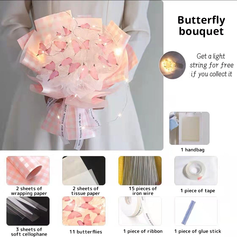 New DIY Butterfly Bouquets Handmade Butterfly Flower Material Package Bouquet with Light String Wedding Decor Gift for Girlfrien - V.I.P Digital Presence
