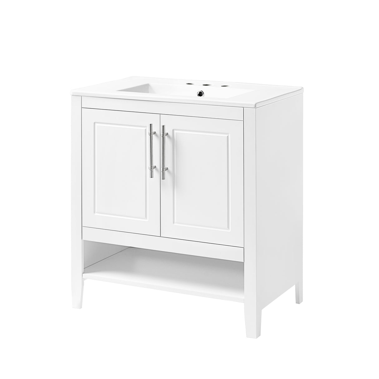 30" Bathroom Vanity with Sink Multi-functional Bathroom Cabinet with Doors and Drawers Solid Frame and MDF Board, White - V.I.P Digital Presence