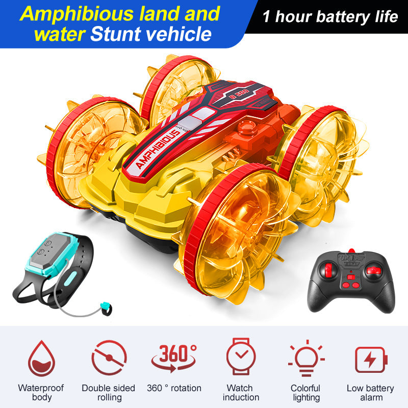 Colorful light wheel double-sided stunt amphibious remote control car watch dual control four-wheel drive power - V.I.P Digital Presence