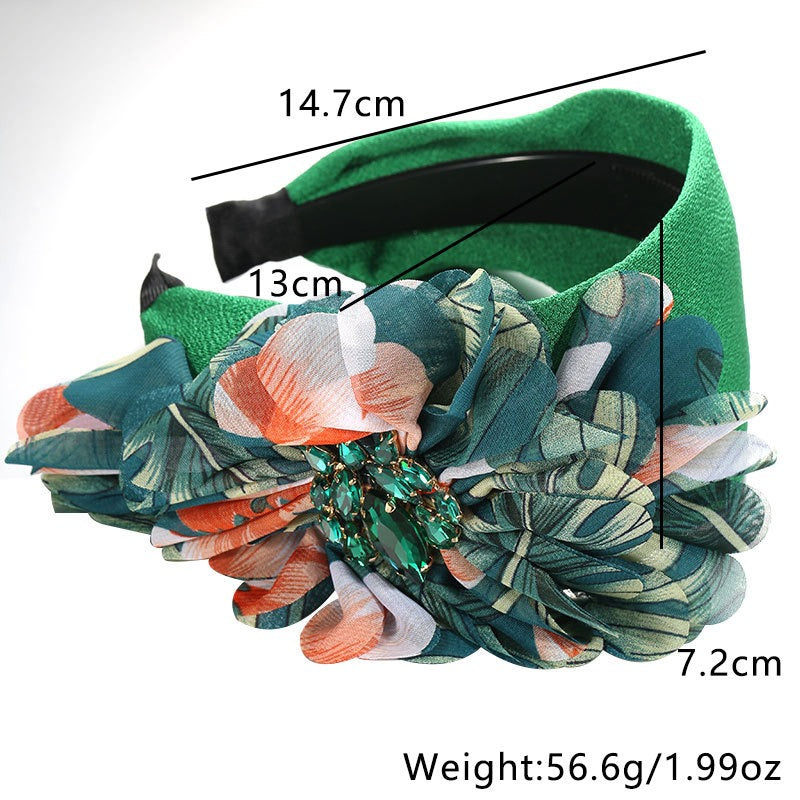 Handmade diamond inlaid fabric flower with teeth and anti slip exaggerated headband for women - V.I.P Digital Presence