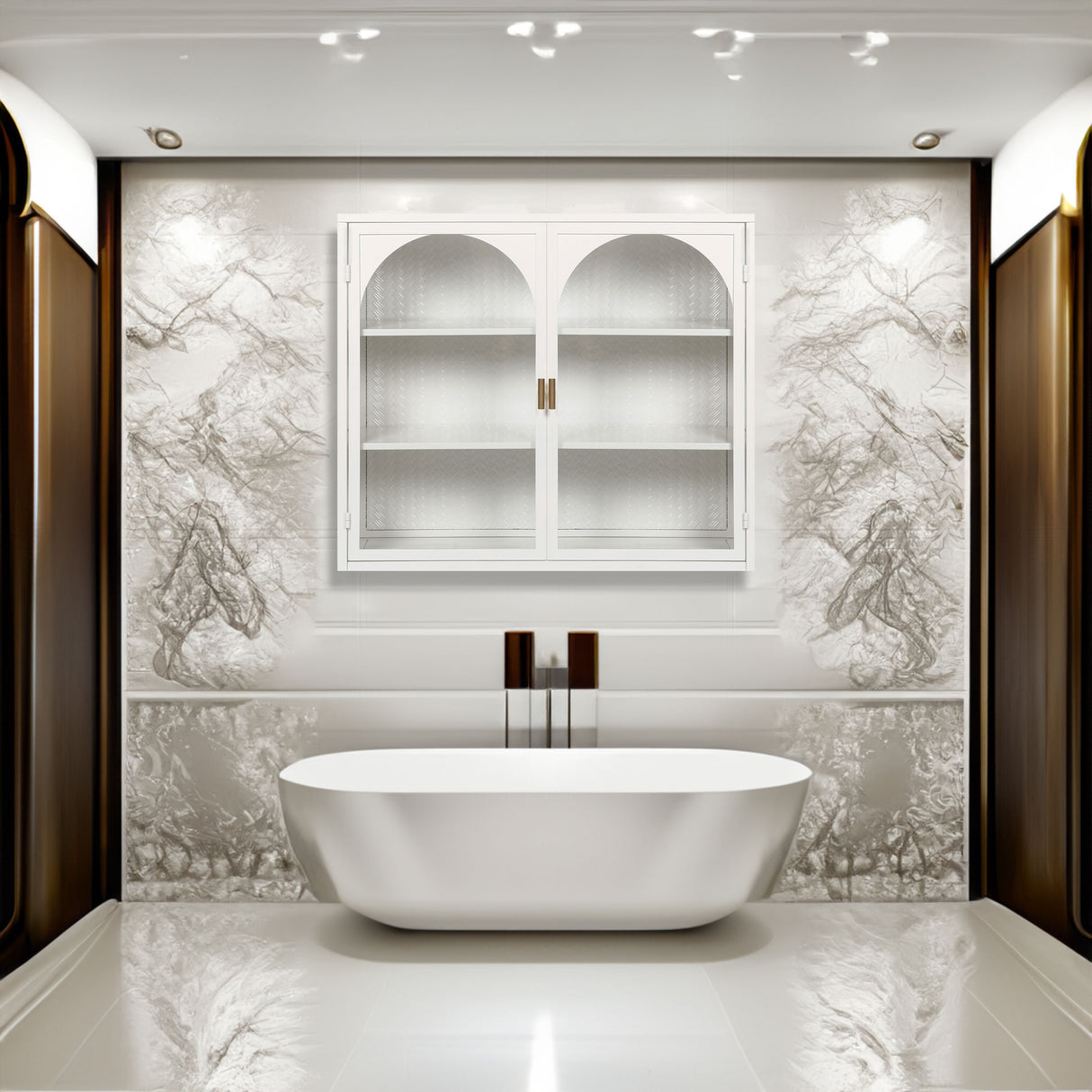 27.56"Glass Doors Modern Two-door Wall Cabinet with Featuring Three-tier Storage White