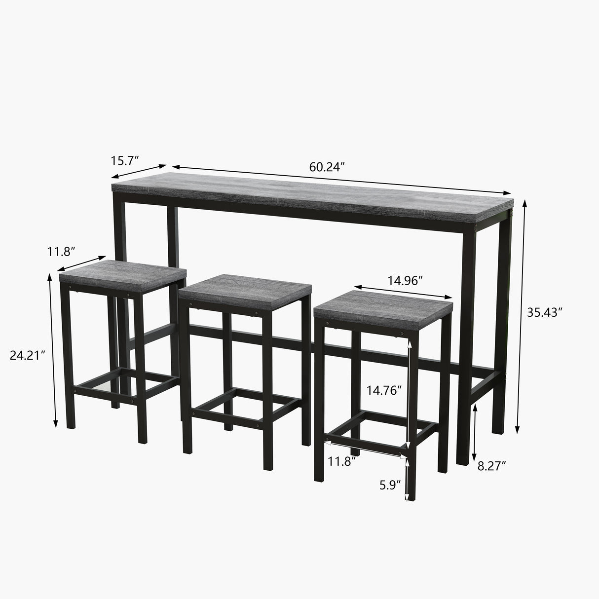Modern Design Kitchen Dining Table Pub Table Long Dining Table Set with 3 Stools Easy Assembly Gray - V.I.P Digital Presence