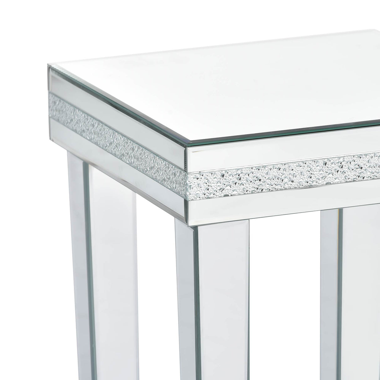 ON-TRANS glass mirror edge table, easy to assemble crystal design and adjustable height leg edge table, silver - V.I.P Digital Presence