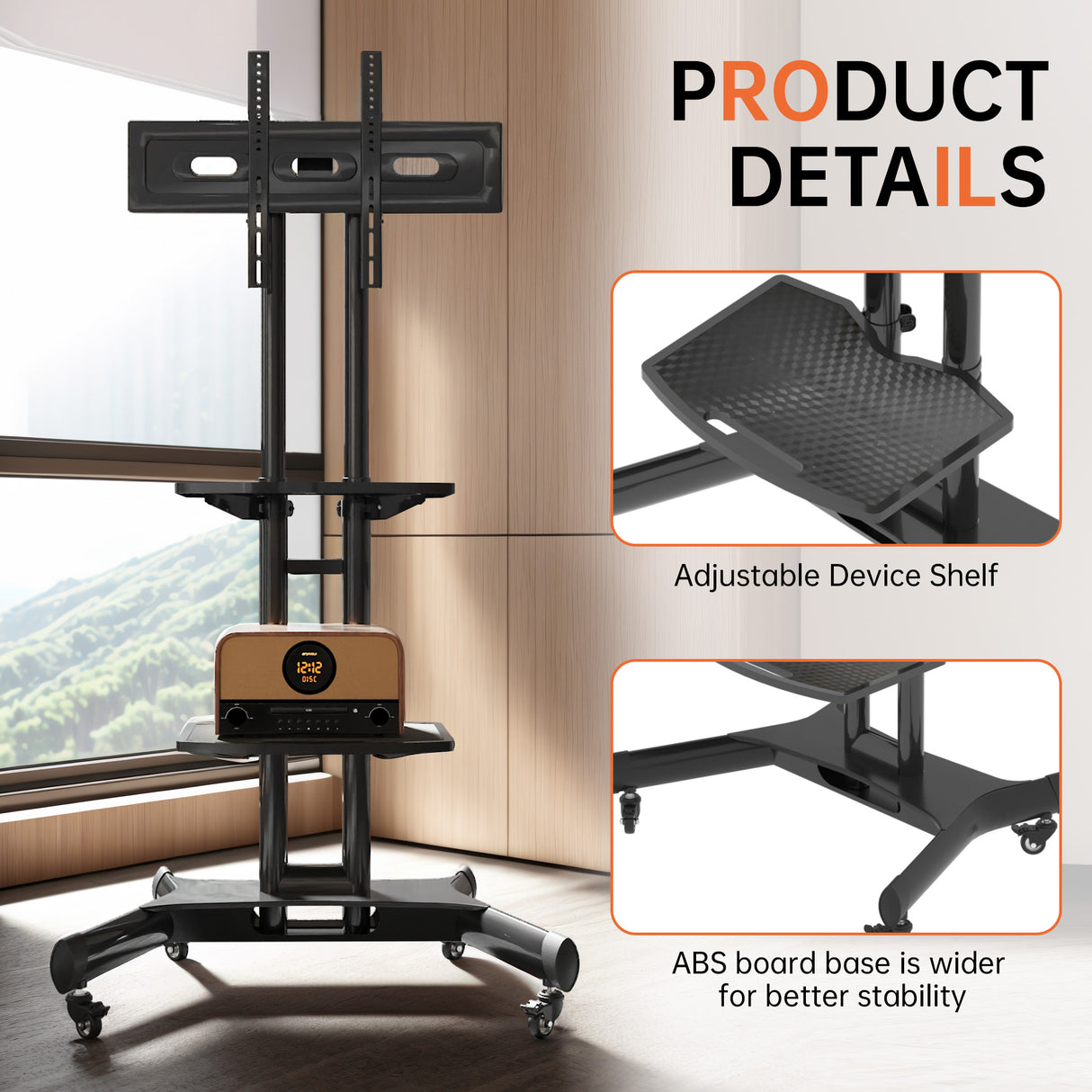 FANCO Universal Rotating TV Stand, suitable for 32-80 inch TVs, adjustable tilt height, maximum VESA 600x400mm (black) - V.I.P Digital Presence