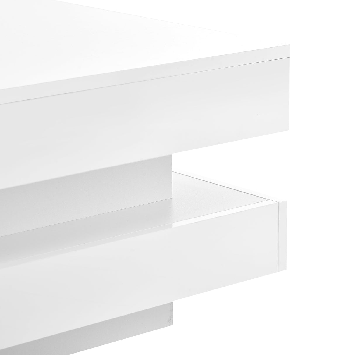 ON-TREND High Gloss Minimalist Design with LED Lights 2-Tier Square Coffee Table White