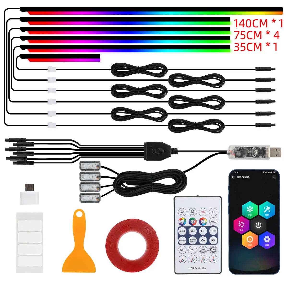 10 in 1 Car LED Acrylic Light Strip RGB Symphony Auto Interior Strip Lights Remote/APP Control Decorative Atmosphere Lamp - V.I.P Digital Presence