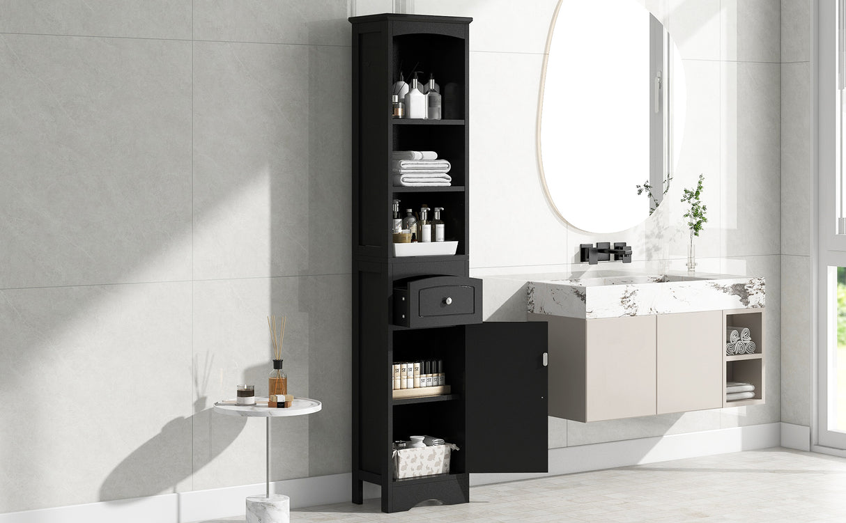 Tall Bathroom Cabinet, Freestanding Storage Cabinet with Drawer, MDF Board, Adjustable Shelf, Black - V.I.P Digital Presence