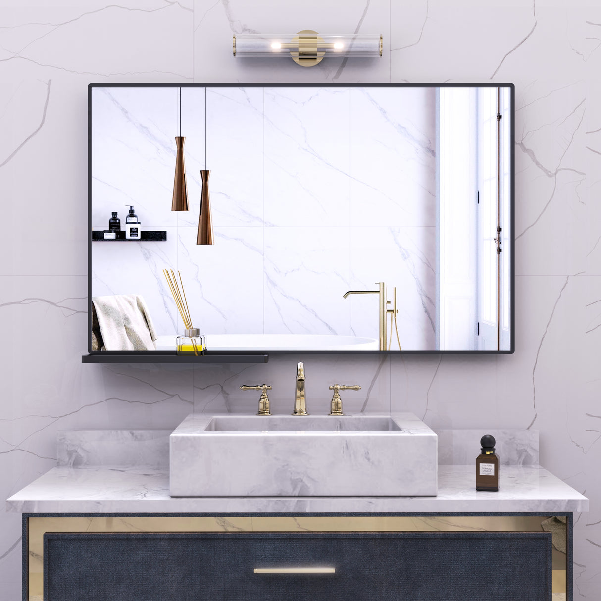 40x30 Inch modern bathroom mirror with storage rack rectangular mirror bathroom living room bedroom hanging mirror - V.I.P Digital Presence