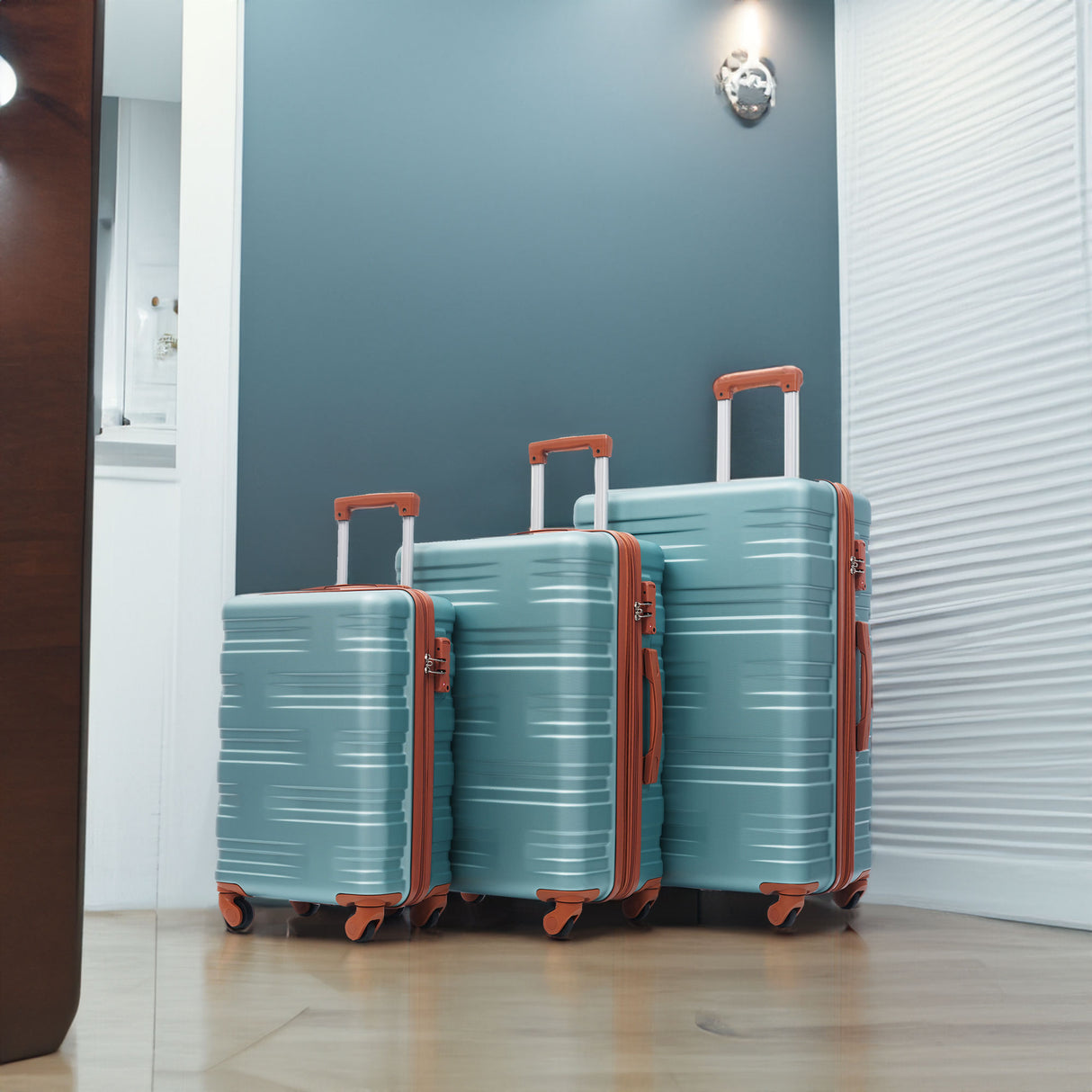 Hardshell Luggage Sets 3 Pcs Spinner Suitcase with TSA Lock Lightweight 20''24''28'' Green + ABS