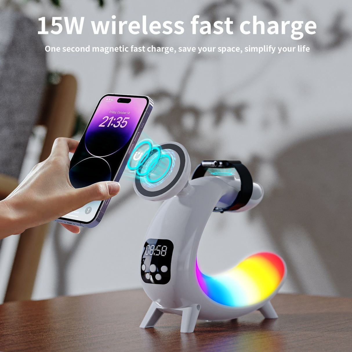Wireless Charger For Mobile Phone Headphone Wireless Charger Power Bank With Clock Audio And Nigh Light 6 In 1 Charging - V.I.P Digital Presence