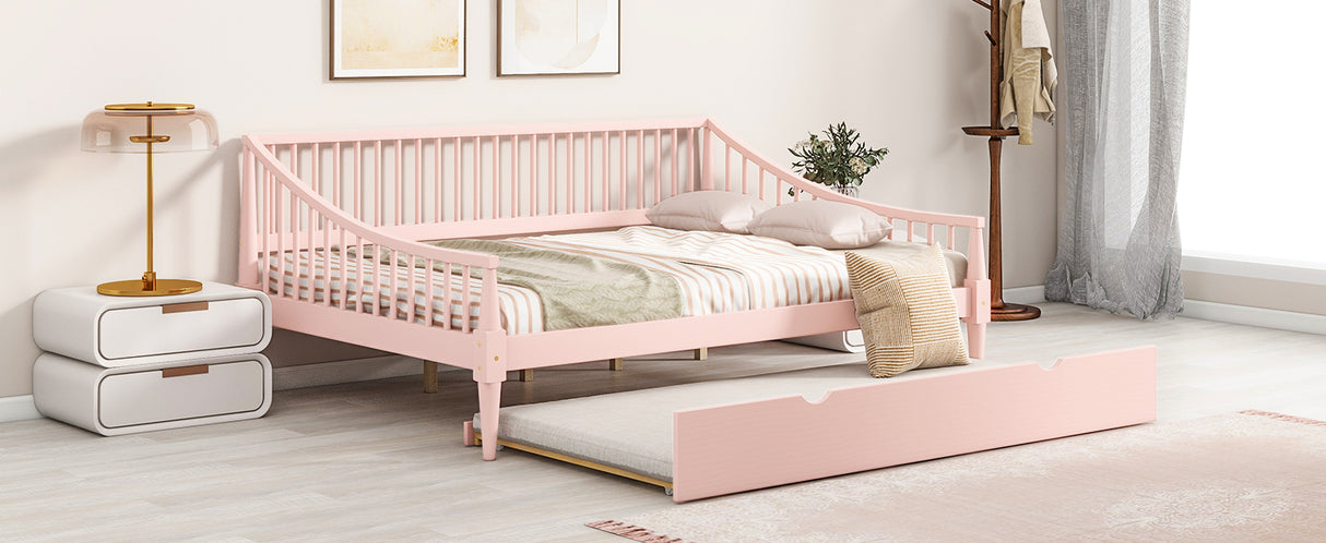Full Size Daybed with Trundle and Support Legs Pink