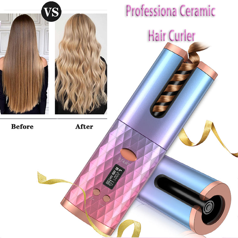 New Portable USB Charging Models Automatic Curling Iron Intelligent LCD Home Mini Lazy Hair Curler - V.I.P Digital Presence