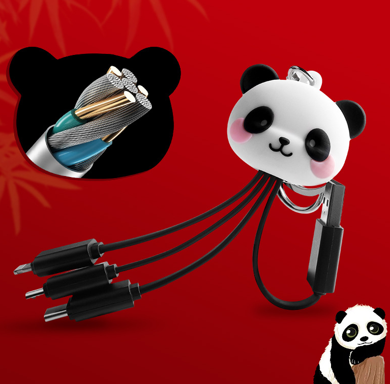 Cartoon Panda One Drag Three Data Wires Cute Keychain Panda Three in One Fast Charging Mobile Phone Charging Cable - V.I.P Digital Presence