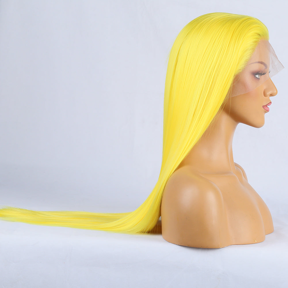 Hand Groove 13*2.5 Chemical Fiber Front Lace Yellow Long Bangs Wig Headgear Natural Hairline - V.I.P Digital Presence