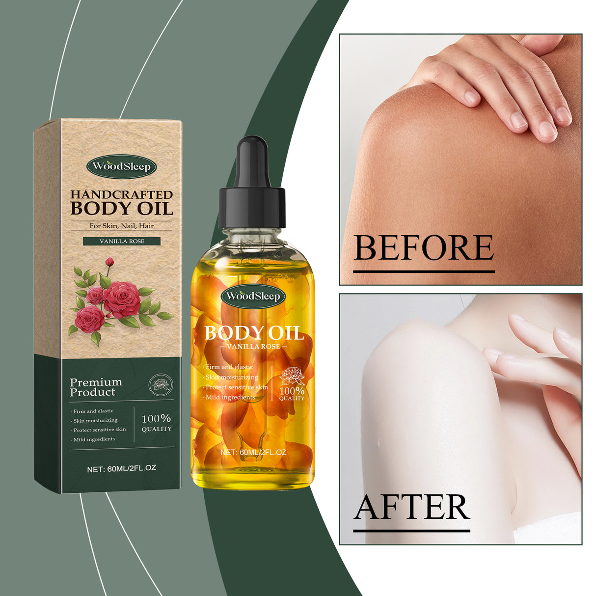 WOODSLEEP handmade vanilla Rose body oil, nourishing skin, delicate and easy to absorb fragrance massage essential oil - V.I.P Digital Presence