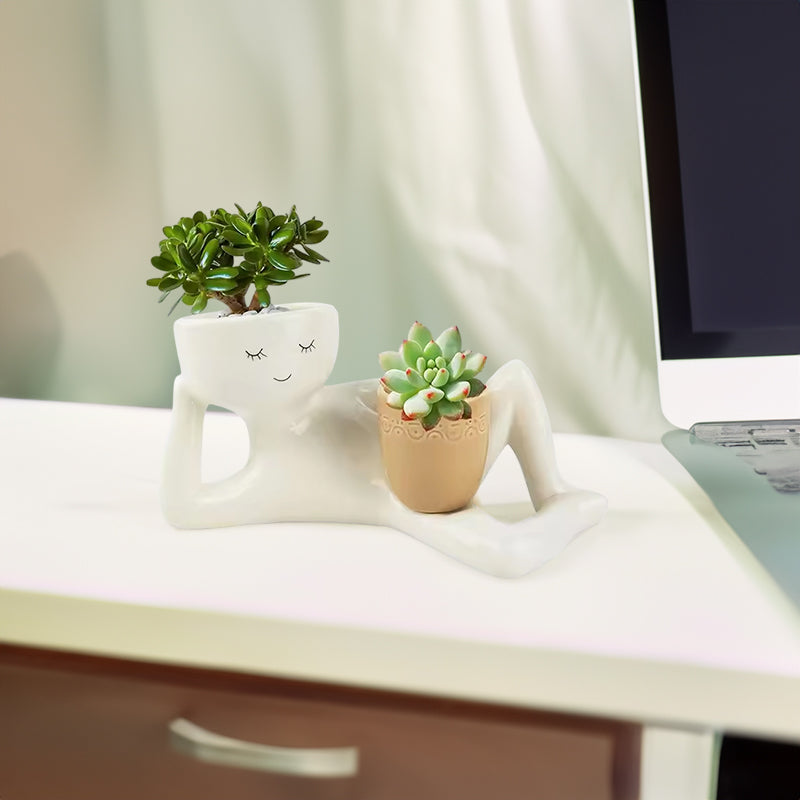 Funny Resin Succulent Pot: Relaxing - pose Figure with Pot Planter, Drainage Hole, Ideal for Succulents and Cacti - V.I.P Digital Presence