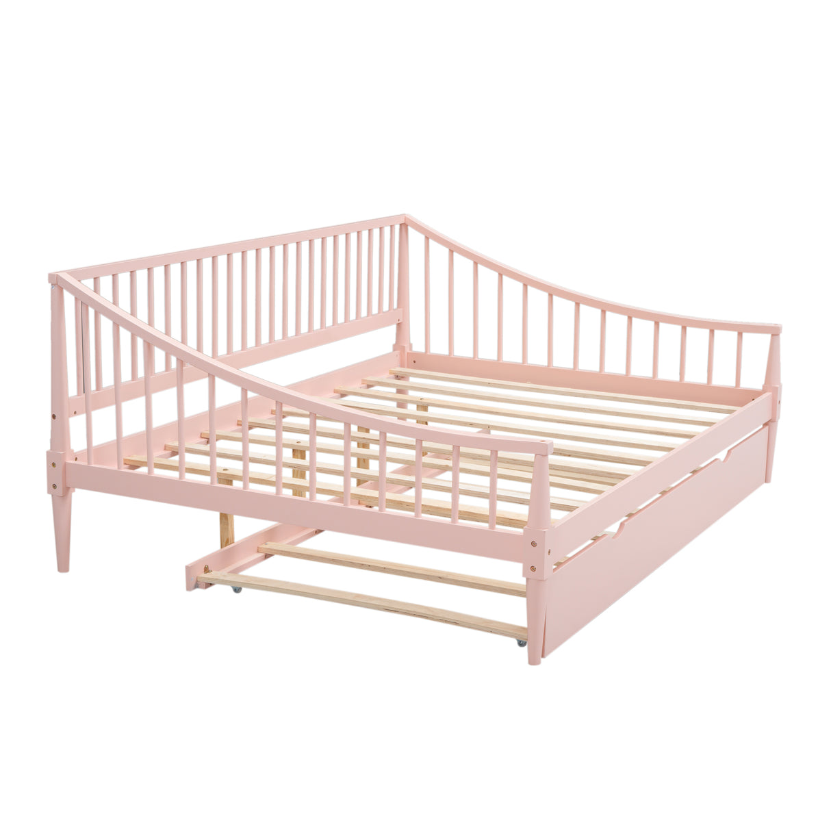 Full Size Daybed with Trundle and Support Legs Pink