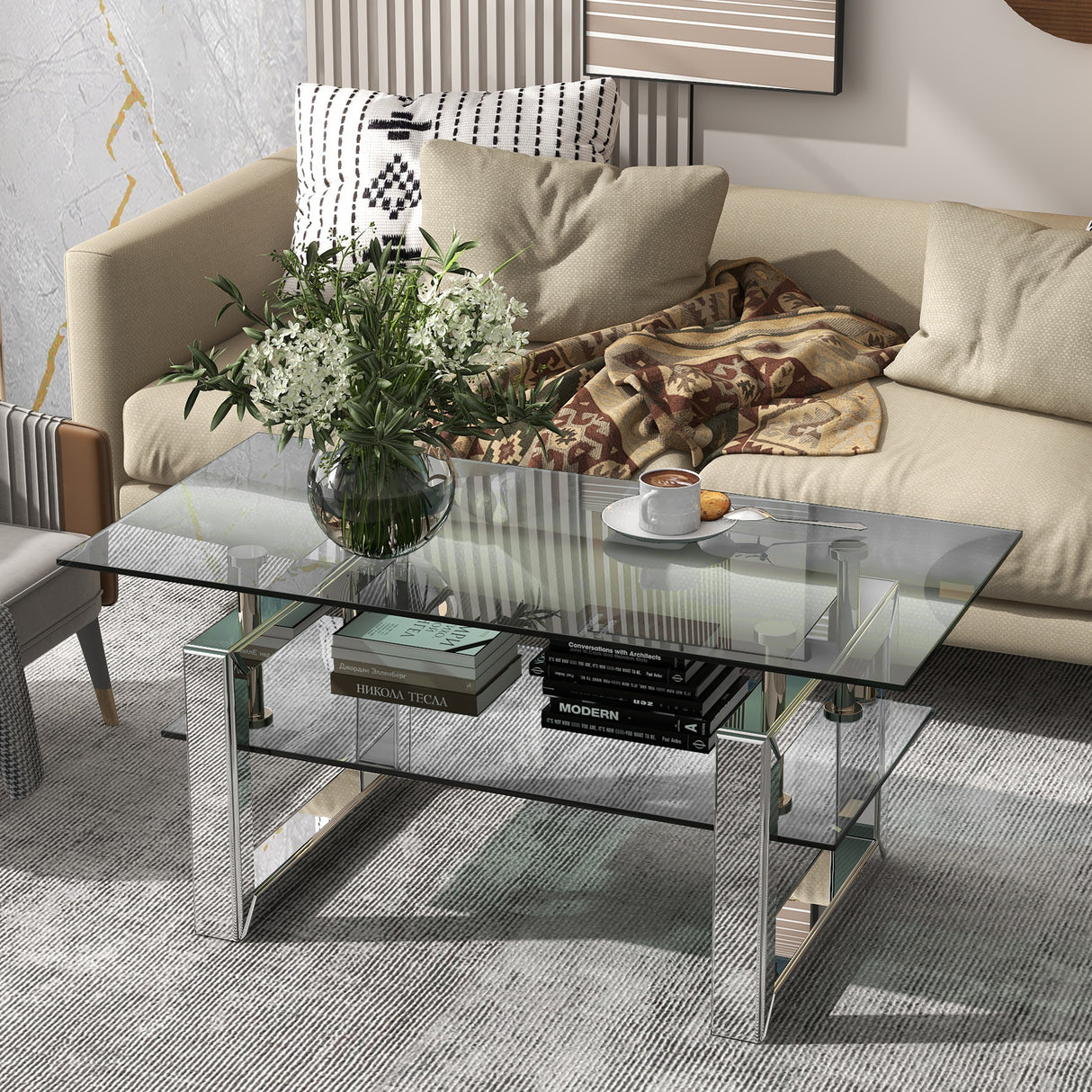 W 39.4" X D 19.7 " X H 17.7" Transparent tempered glass coffee table coffee table - V.I.P Digital Presence