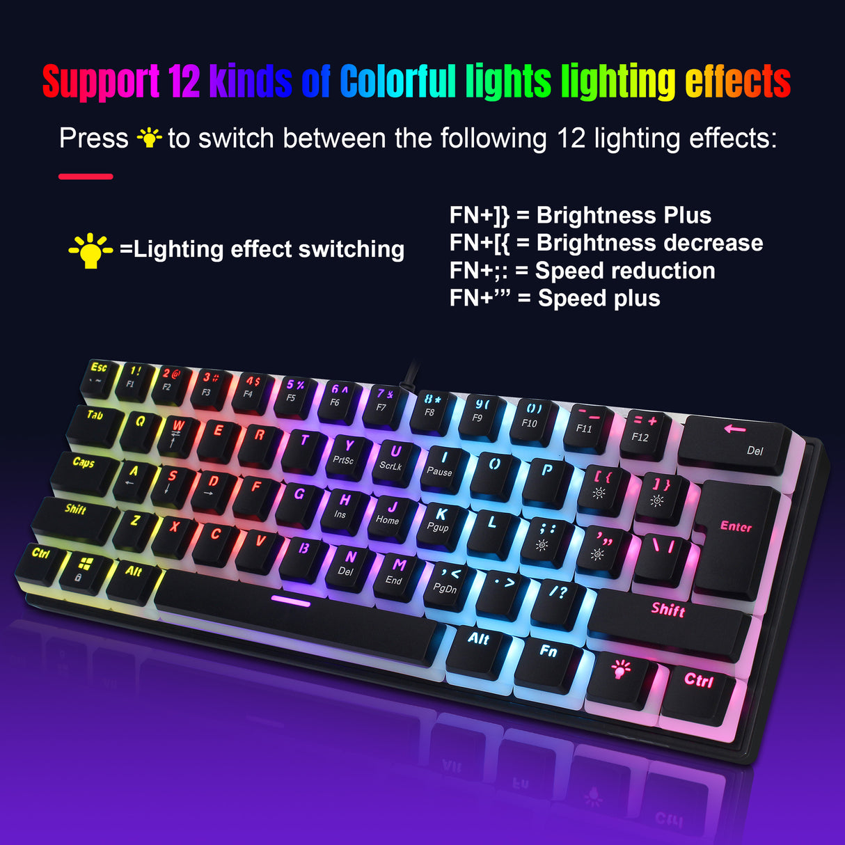 HXSJ new 61 key wired mechanical keyboard, blue axis pudding keycap, color backlit game, office and home use - V.I.P Digital Presence