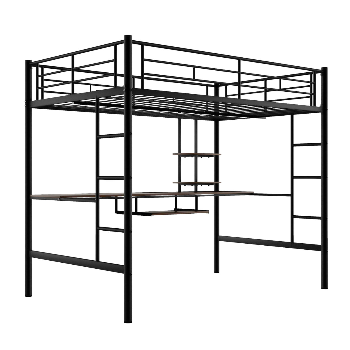 Loft Bed with Desk and Shelf Space Saving Design Full Black