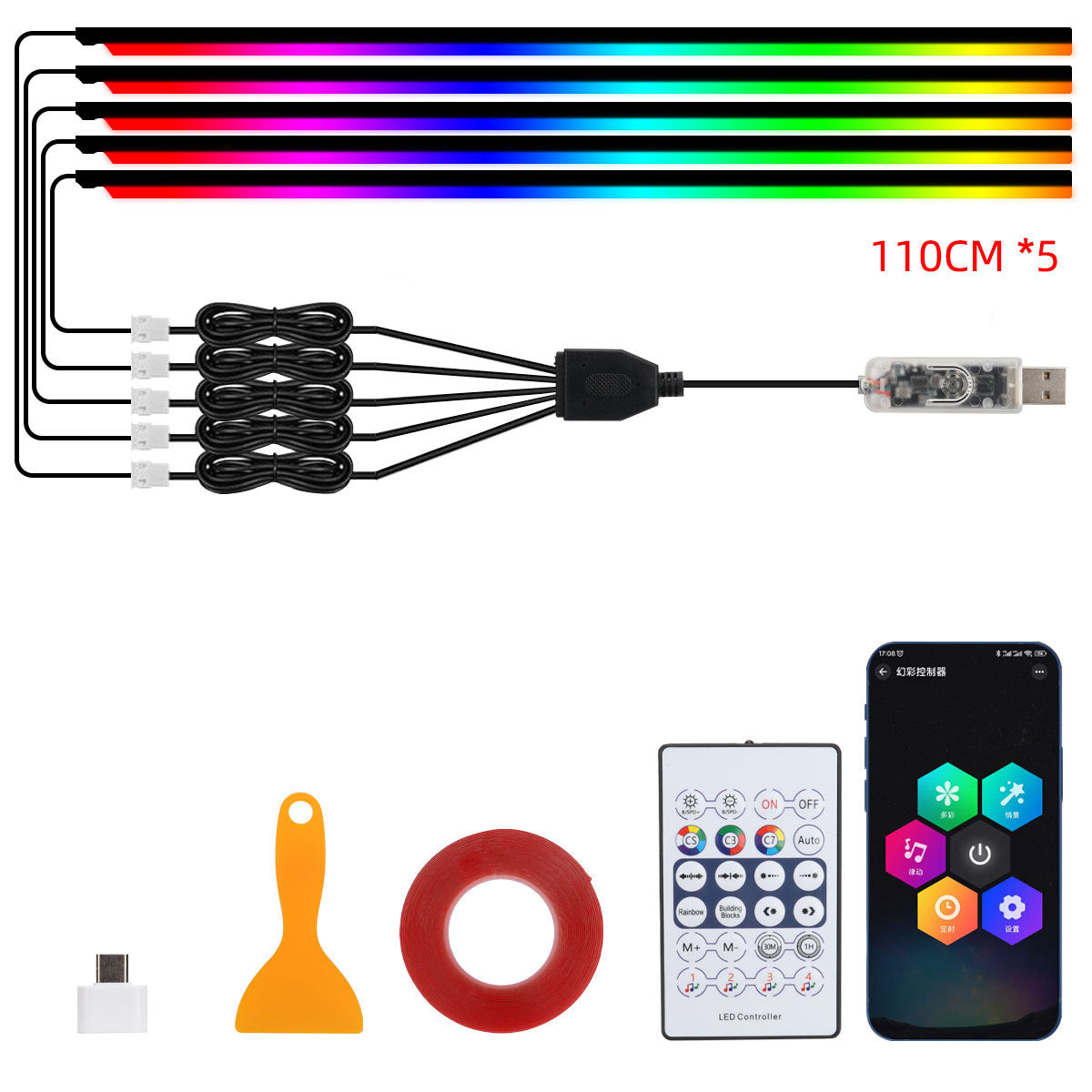 10 in 1 Car LED Acrylic Light Strip RGB Symphony Auto Interior Strip Lights Remote/APP Control Decorative Atmosphere Lamp - V.I.P Digital Presence