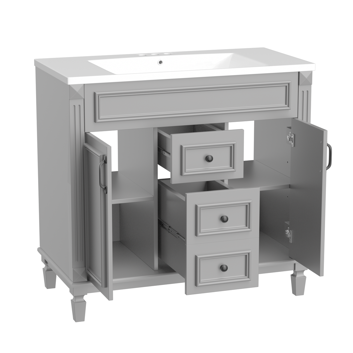 36'' Bathroom Vanity with Top Sink, Modern Bathroom Storage Cabinet with 2 Soft Closing Doors and 2 Drawers, Single Sink Bathroo - V.I.P Digital Presence