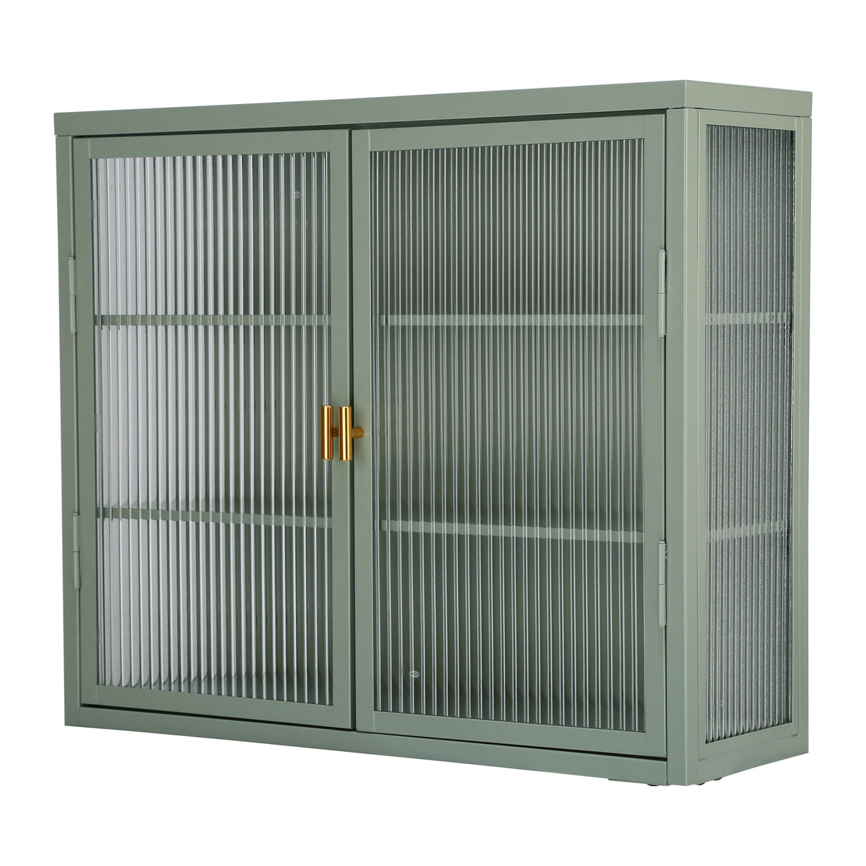 Retro Style Haze Double Glass Door Wall Cabinet With Detachable Shelves for Office Dining Room Living Room Kitchen