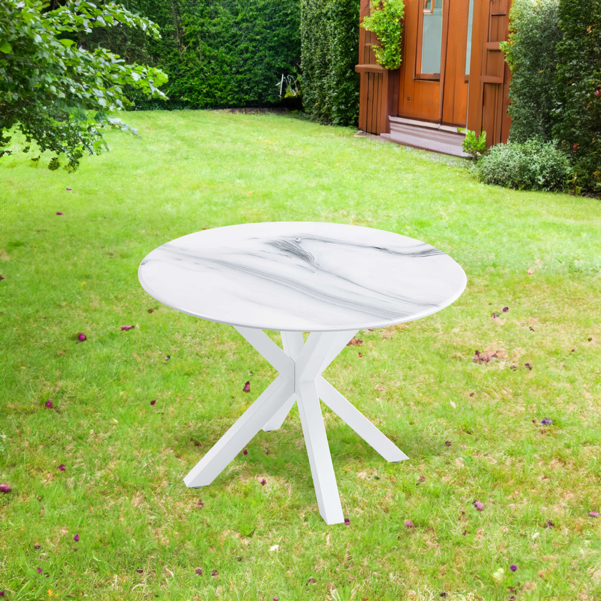 42.1 "White dining table for 4-6 people medieval dining table with circular Mdf tabletop leisure coffee table