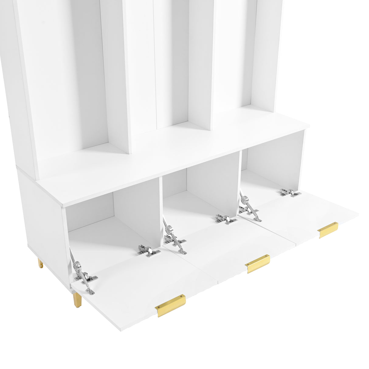 Large storage hall tree with bench, multifunctional storage platform, luxury clothes hanger equipped with 6 gold hooks - V.I.P Digital Presence