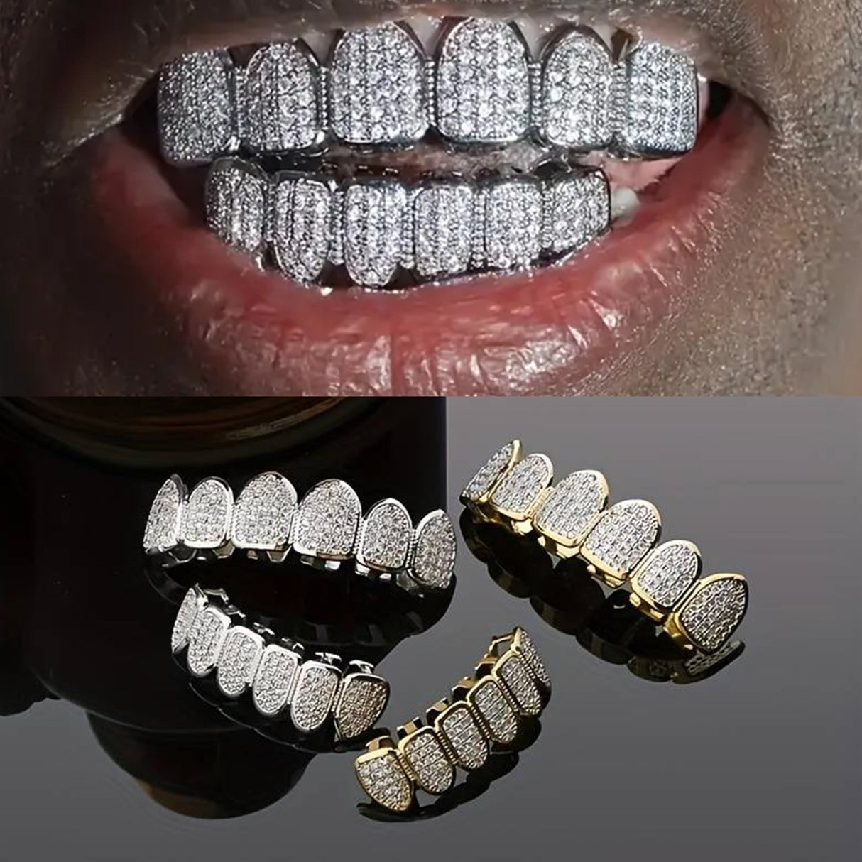 Hip hop braces with copper zircon micro inlaid with real gold Halloween teeth decoration exaggerated hiphopgrills - V.I.P Digital Presence
