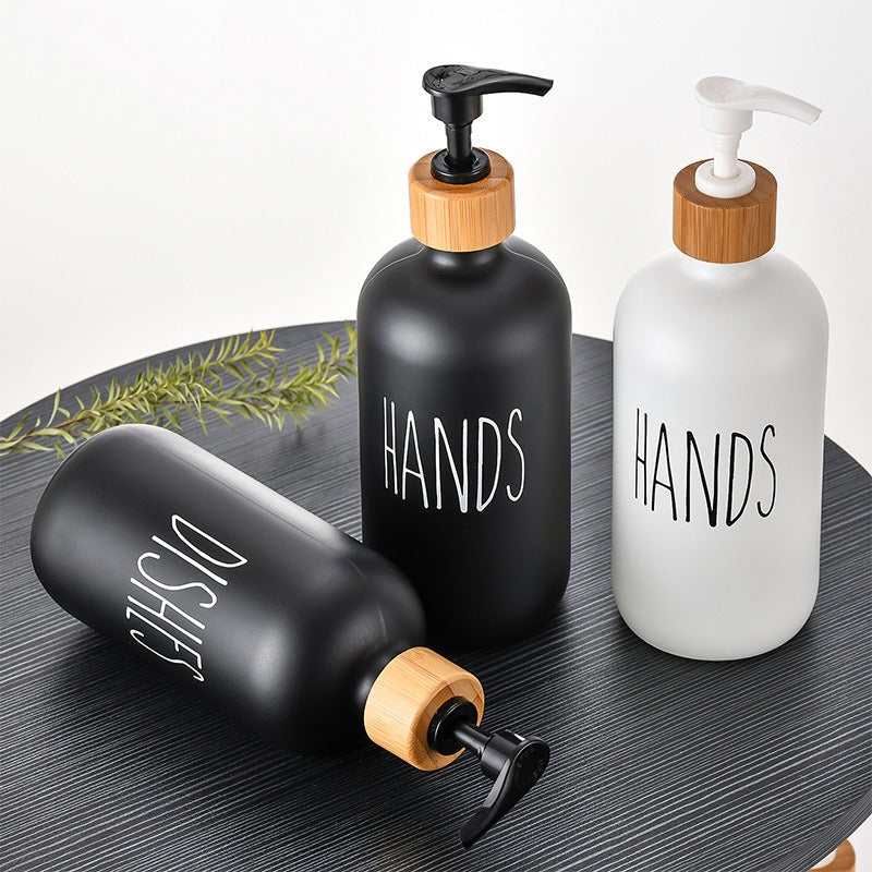 Glass 500ml Boston hand soap pump black and white split bottle wooden cap soap dispenser shampoo bottle - V.I.P Digital Presence