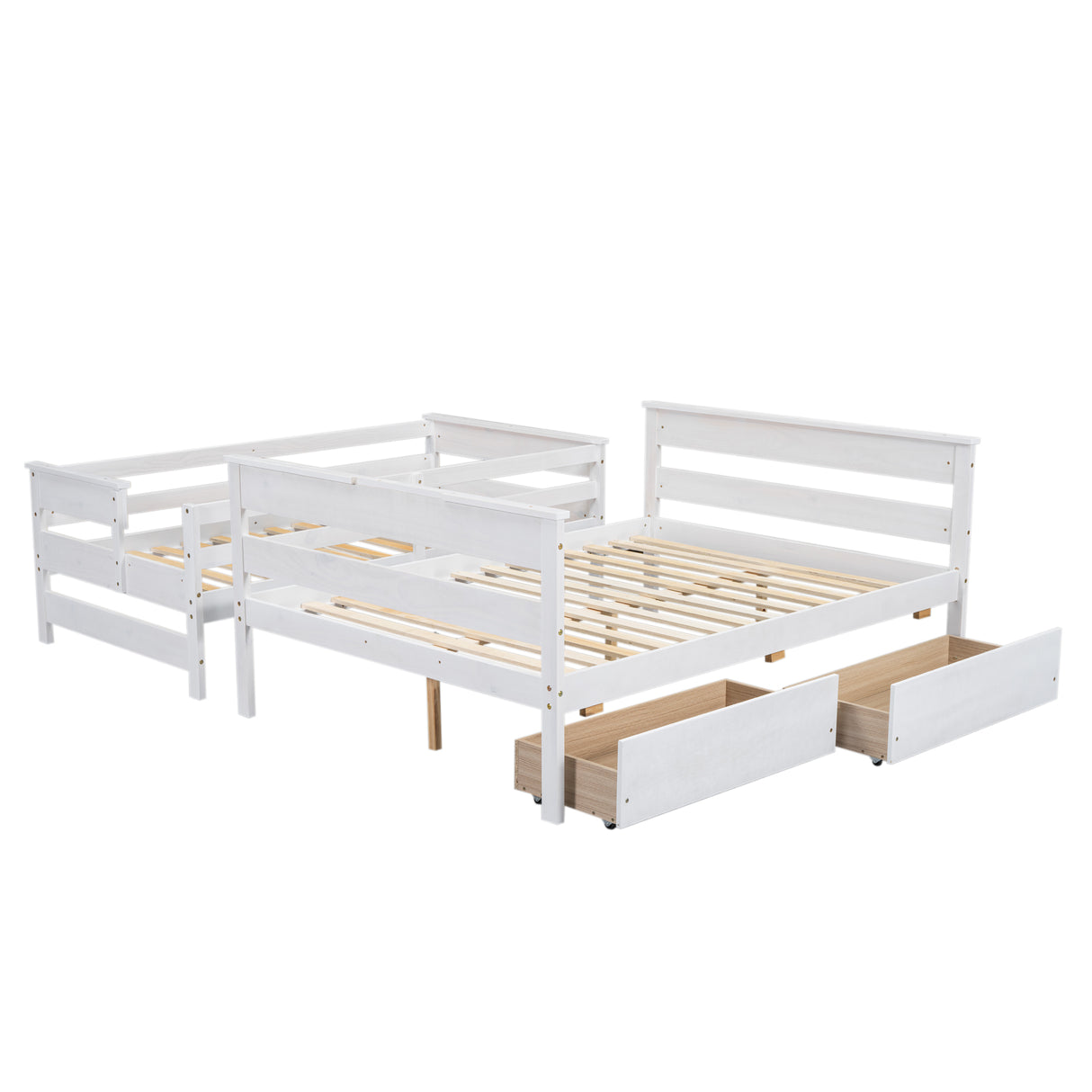 Wood Twin over Full Bunk Bed with 2 Drawers White