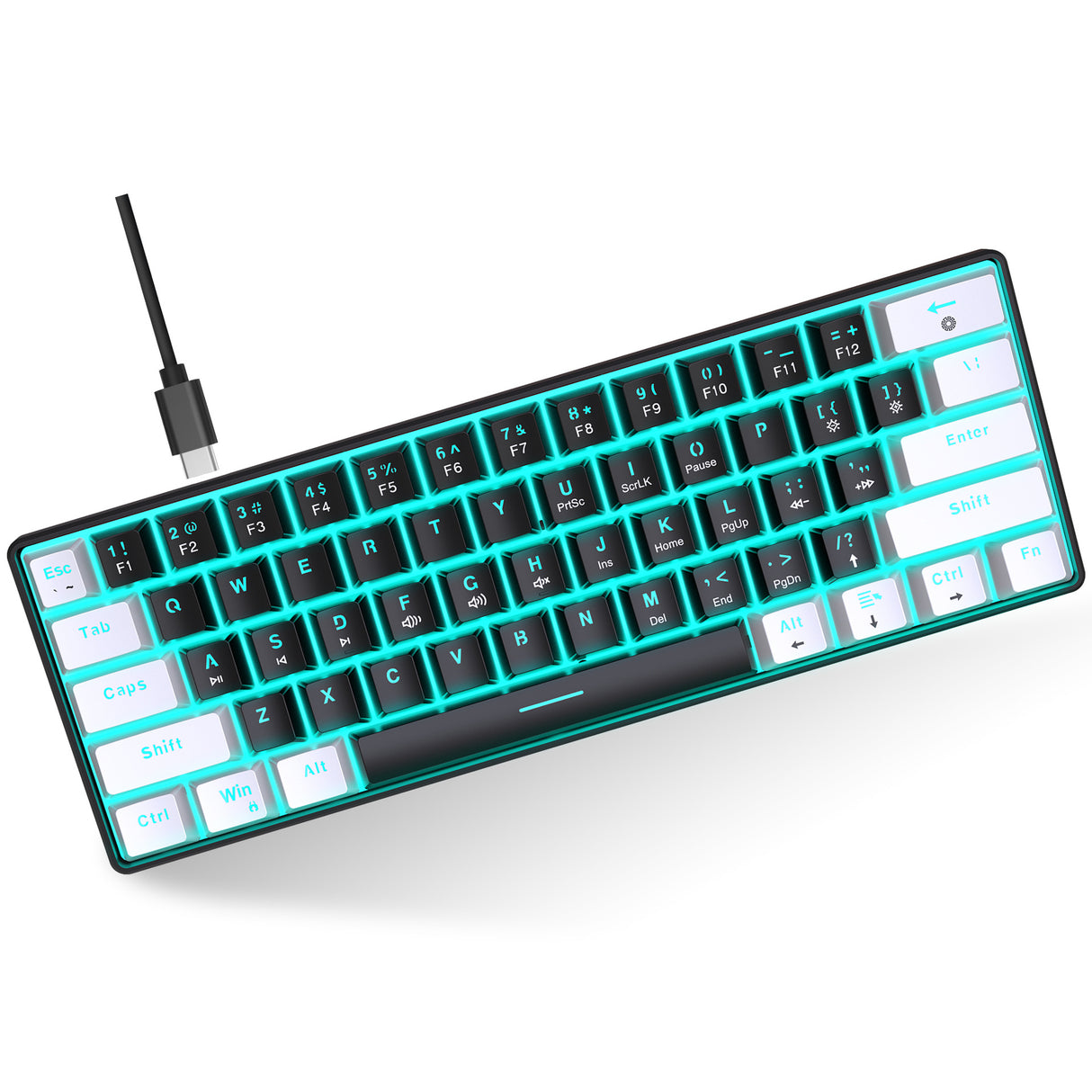 Mechanical keyboard 61 key short style small keyboard for office typing, black and white dual splicing ice blue backlit blue axis gaming keyboard - V.I.P Digital Presence