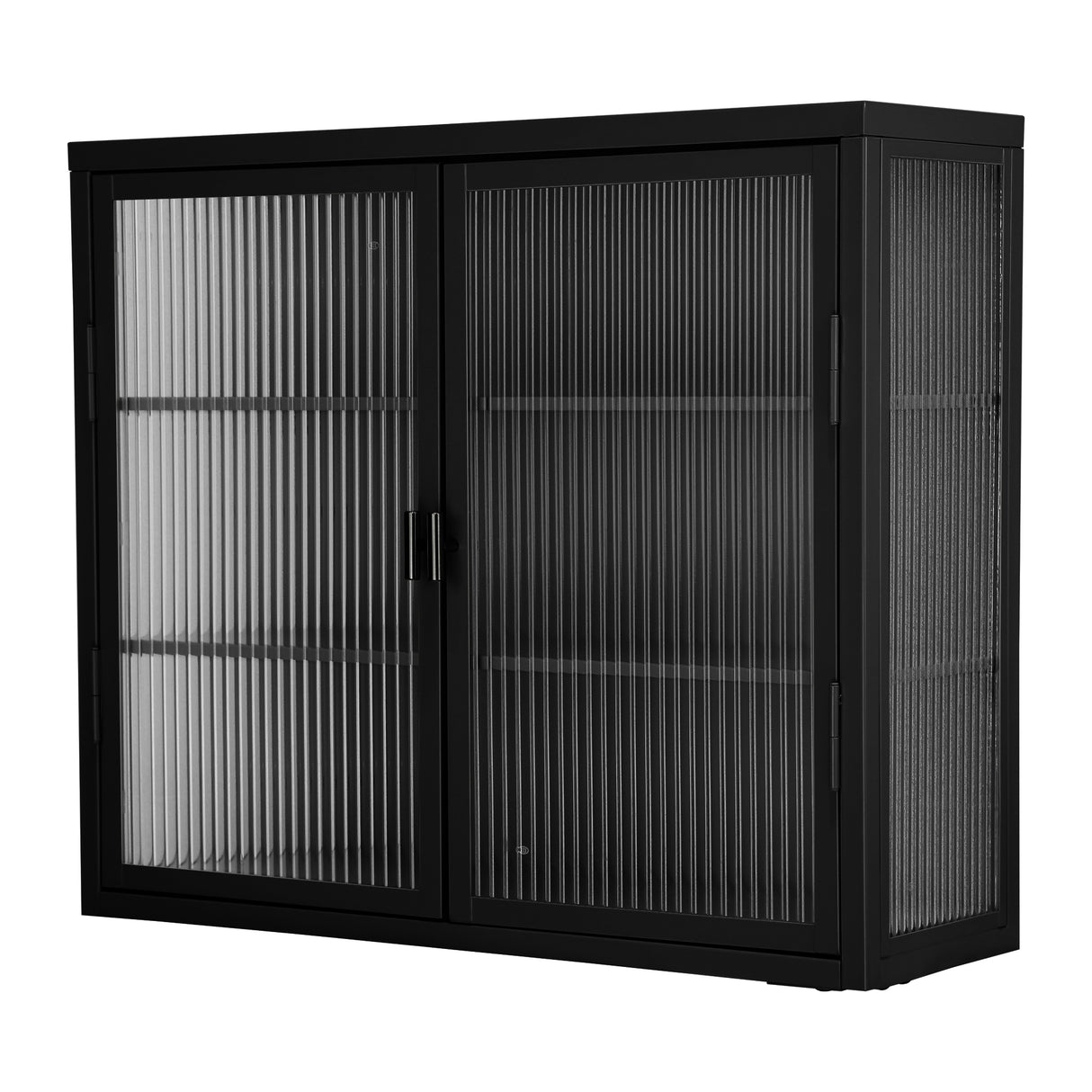 Retro Style Haze Double Glass Door Wall Cabinet With Detachable Shelves for Office Dining Room Living Room