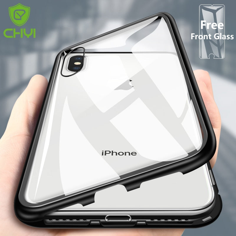 Double sided Magnetic Case for iPhone X Clear Tempered Glass Magnet Adsorption Case - V.I.P Digital Presence