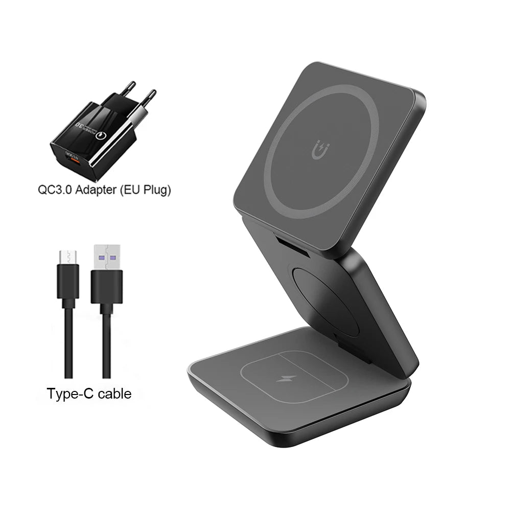 Wireless Charger 3 in 1 Foldable Magnetic Wireless Charging Station for iPhone 15 14 13 12 Pro Max Apple Watch 8 9 Charger - V.I.P Digital Presence