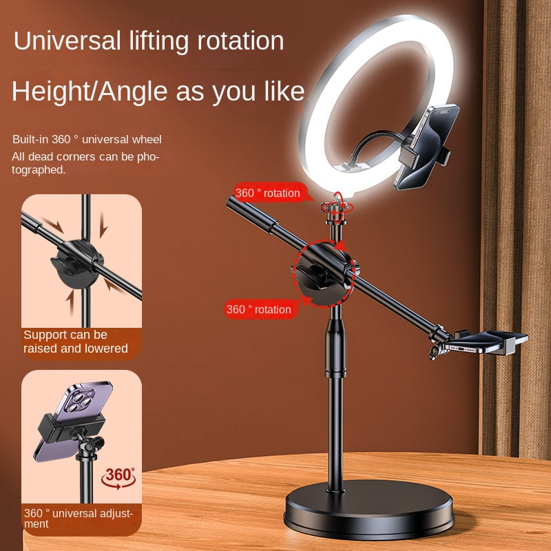 Mobile Phone Overhead Shooting Stand for Food Photography, Drawing, and Live Streaming - Adjustable Dual-Camera Position Desktop Phone Holder with Fill Light - V.I.P Digital Presence