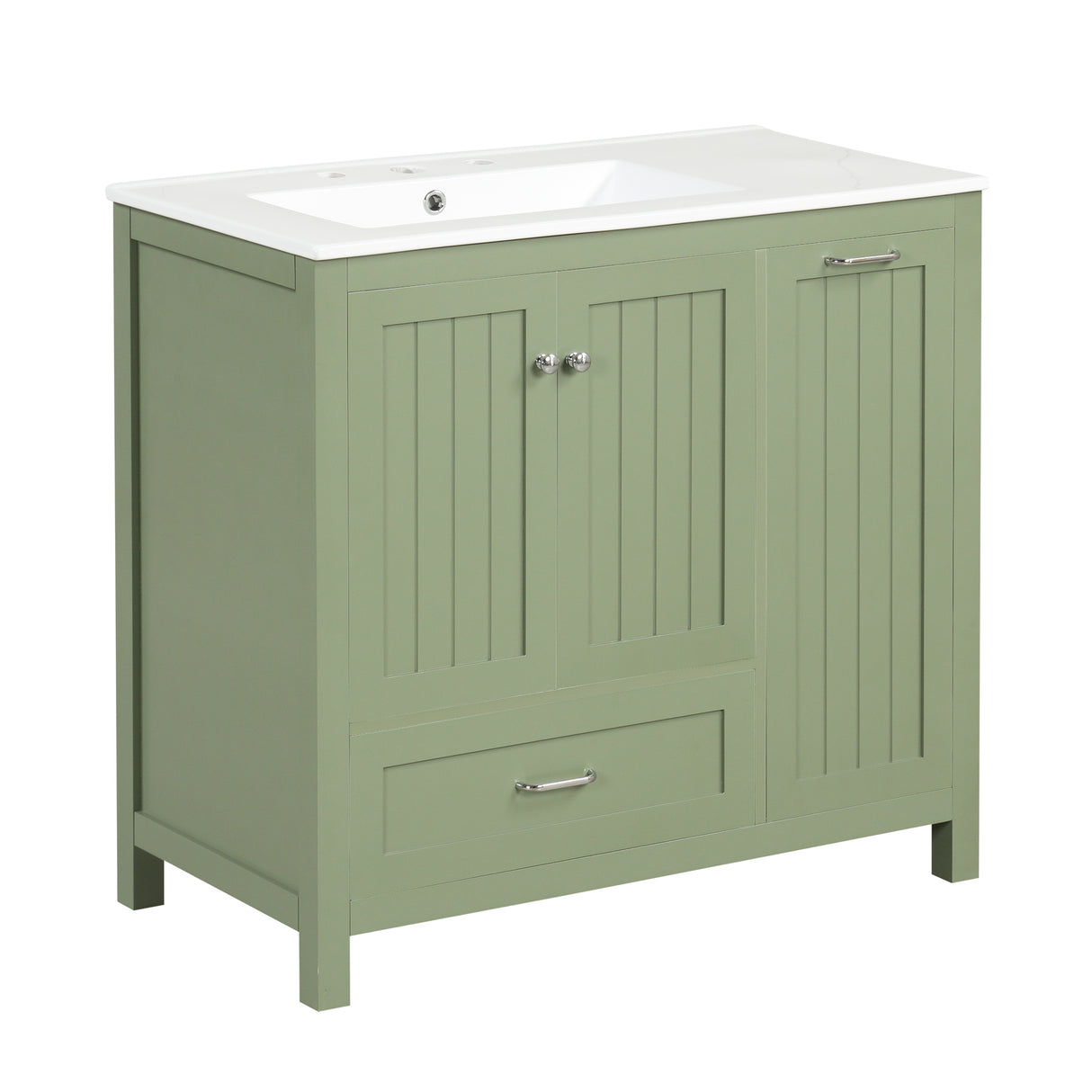 36 inch bathroom vanity with sink, one double door cabinet one large drawer and one flip drawer solid wood and MDF board, green - V.I.P Digital Presence