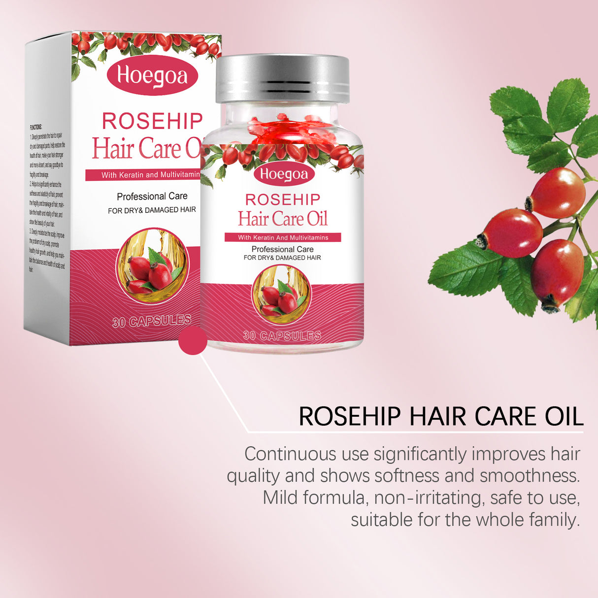 Rose Hip Oil Hair Care Capsule Scalp Massage Dry Hair Smooth Moisturizing Soft Hair Care Capsule - V.I.P Digital Presence