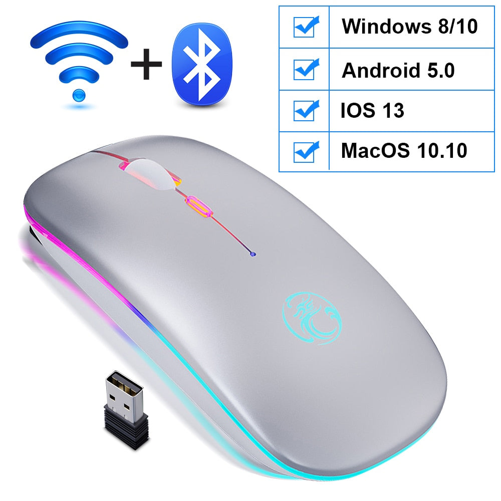 Wireless Mouse Bluetooth RGB Rechargeable Mouse Wireless Computer Silent Mause LED Backlit Ergonomic Gaming Mouse For Laptop PC - V.I.P Digital Presence