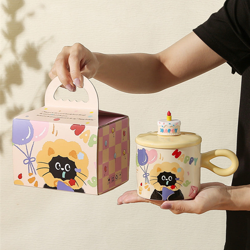 Adorable Cartoon Cat - themed Mug with Lid: A Charming Gift, Ideal for Office Coffee or Water - V.I.P Digital Presence