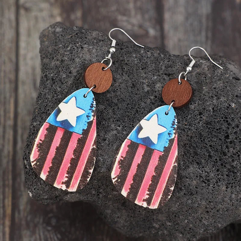 Star & Stripes Wooden Dangle Earrings - V.I.P Digital Presence