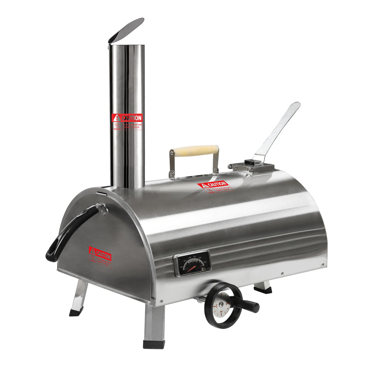 Silver Pizza Oven Outdoor 12" Semi-Automatic Rotatable Pizza Ovens Portable Stainless Steel