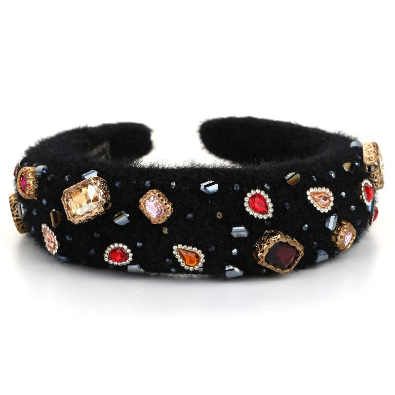 Heavy Industry Baroque Crystal Hair Hoop Women's Handmade Sewn Water Diamond Sponge Head Hoop Headpiece - V.I.P Digital Presence