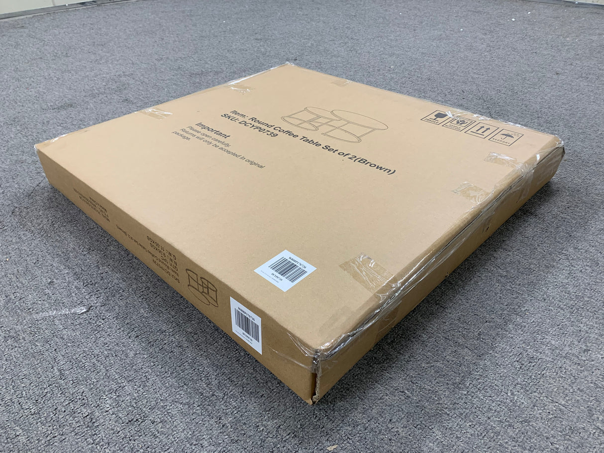 A set of nested coffee tables, 27.6-inch round coffee table, industrial wood veneer, with sturdy metal frame (brown) - V.I.P Digital Presence