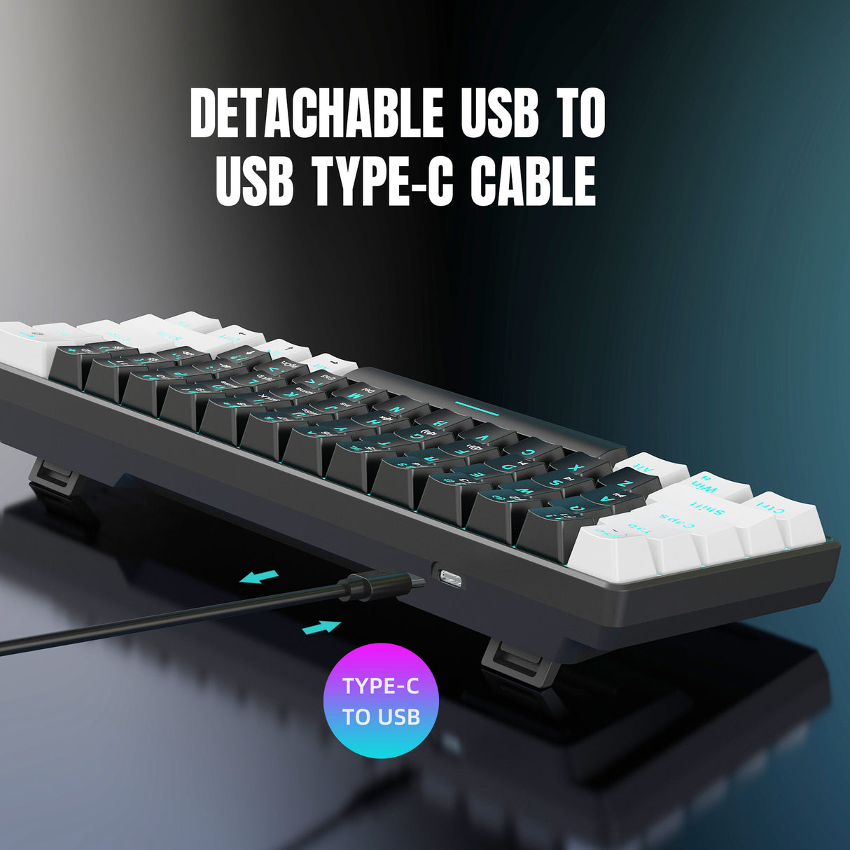 Mechanical keyboard 61 key short style small keyboard for office typing, black and white dual splicing ice blue backlit blue axis gaming keyboard - V.I.P Digital Presence