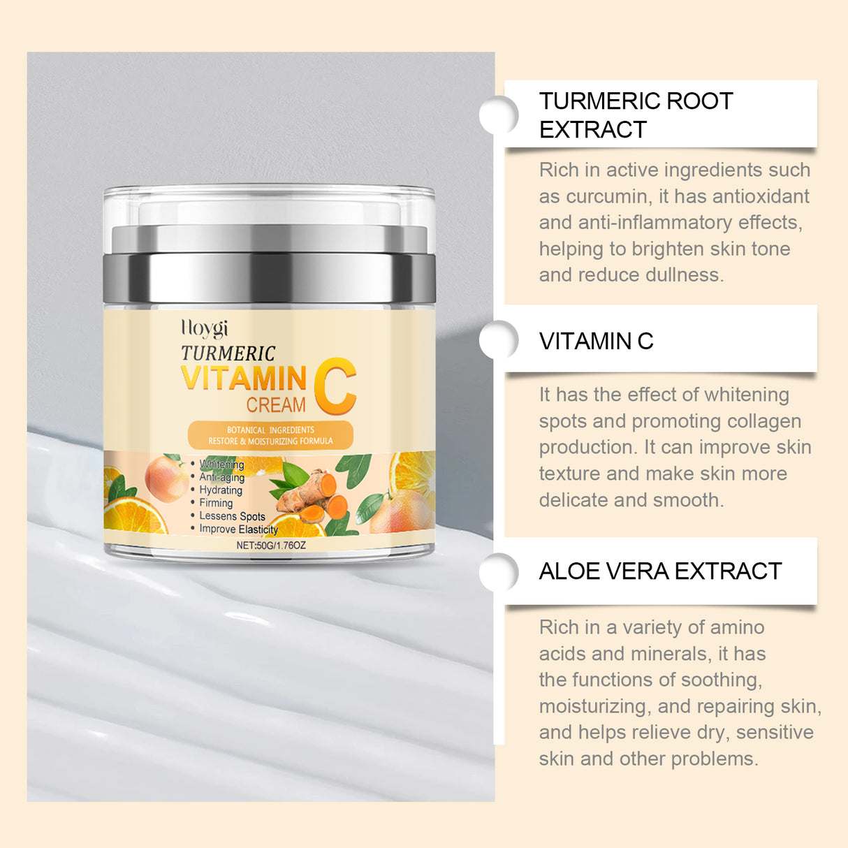 Turmeric Vitamin C Brightening Cream, Moisturizing Even Skin Tone Lighten Acne Mark Brightening Moisturizing Cream - V.I.P Digital Presence