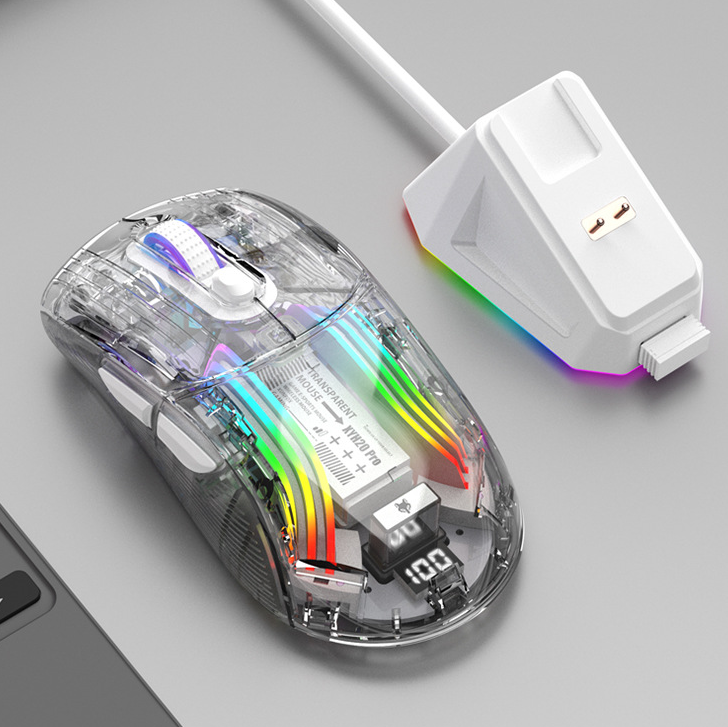 Luminous wireless Bluetooth the third mock examination transparent game mouse with screen charger - V.I.P Digital Presence