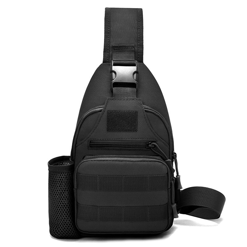 Tactical crossbody sling backpack. Has water bottle holder, MOLLE system, USB charging port. Ideal for travel and walks. Cp Camo - V.I.P Digital Presence