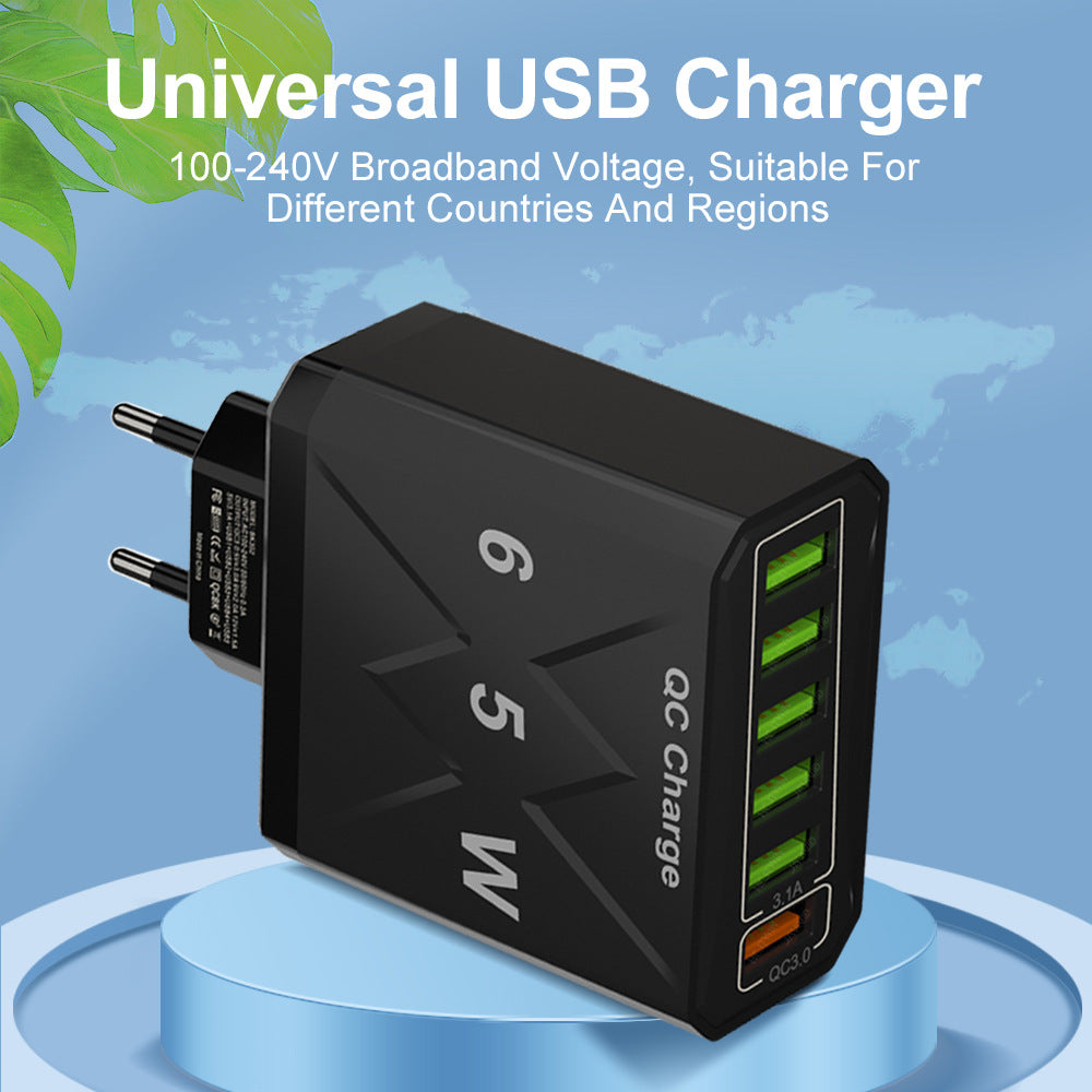 Standard 65W fast charging Korean standard mobile phone charger 6USB multi port fast charging head travel charger